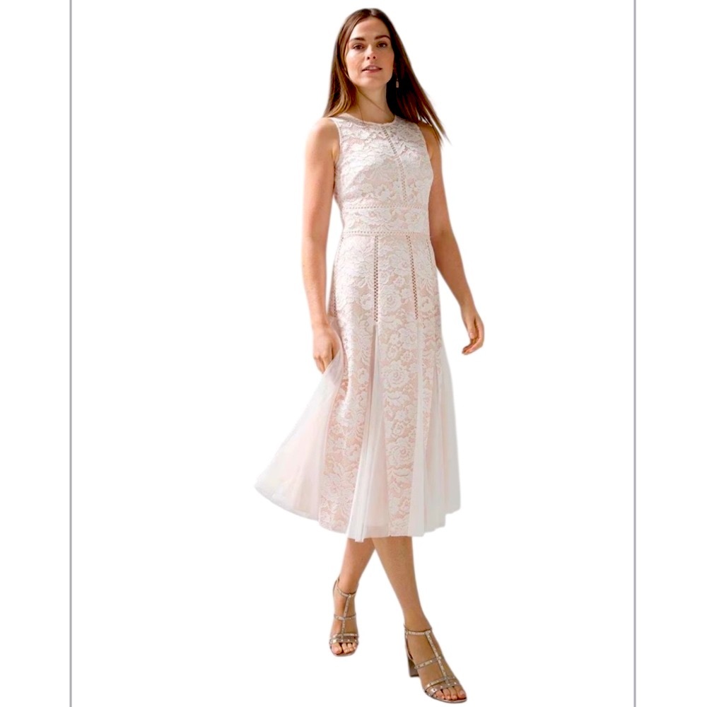 White House Black Market Sleeveless All-Over Lace Fit& Flare Midi Dress -Size: 6 - Picture 12 of 15